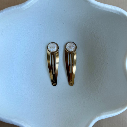 gold hair clips with gold rose stone 